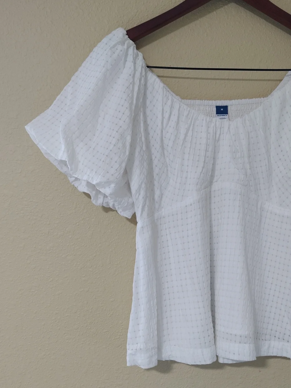 Old Navy Trapeze Puff Sleeves Babydoll V Neck Top Size M Calla Lilly Beachy Boho